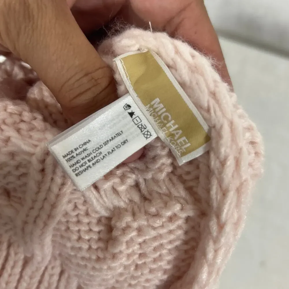 Michael Kors Beanie Pink Cable Knit Hat Blush Powder Petal